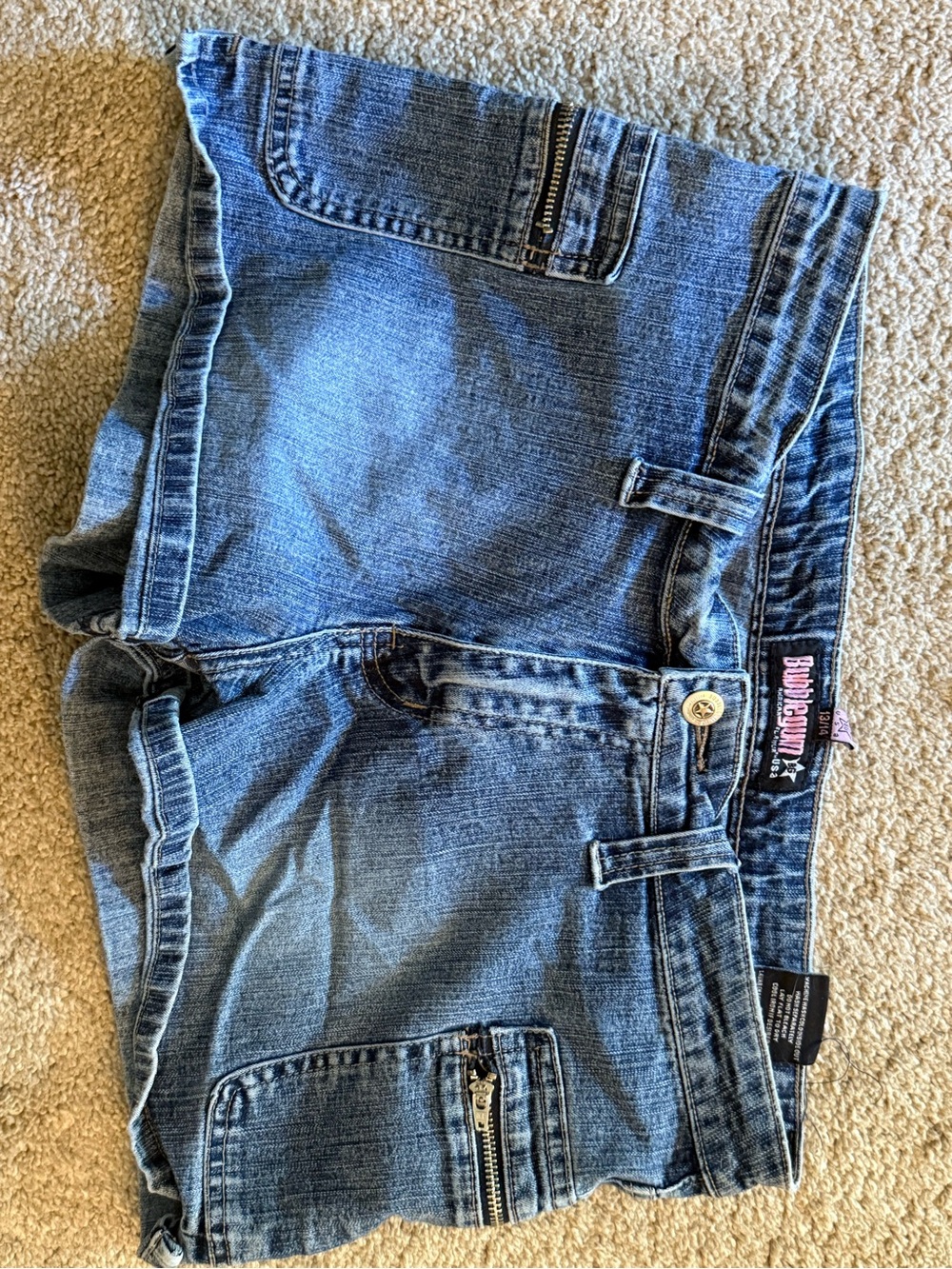 Bubblegum Blue Denim Jean Shorts with Front Zip Pocket